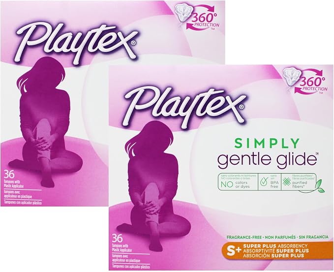 Playtex Gentle Glide Tampons with Triple Layer Protection, Super Plus, Unscented - 36 Count (Pack of 2)