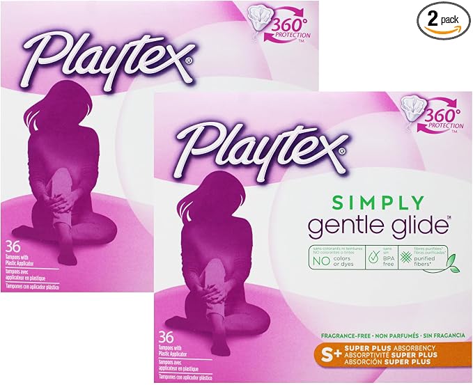 Playtex Gentle Glide Tampons with Triple Layer Protection, Super Plus, Unscented - 36 Count (Pack of 2)