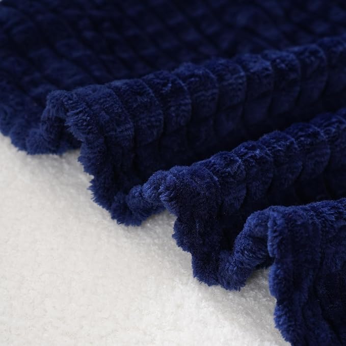Puncuntex Fleece Throw Blanket Navy Blue 60"×80" with Square Grid Design | Super Soft Plush Cozy Flannel Throw Blanket Luxury for Couch Sofa Chair