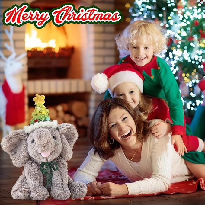 Hopearl Adorable Christmas Plush Calf Elephant Toy Floppy Elephish Ultra Xmas Soft Stuffed Animal for Boys Girls Kids Toddlers, Gray, 9''
