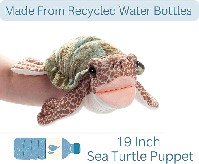 The Petting Zoo Sea Turtle Hand Puppet Stuffed Animal Plushie, Gifts for Kids, Puppetz Animals, Sea Turtle Interactive Puppets Plush Toy 19 Inches