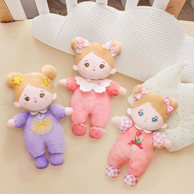 OUOZZZ Soft Baby Doll for 1 Year Old Girl Gifts - Toys for Girl Birthday Christmas Plush Gift for Toddler First Doll Adorable Pink Bow 10"