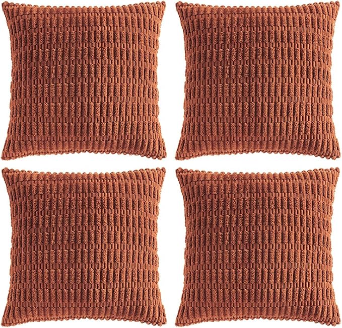 Fancy Homi 4 Packs Decorative Throw Pillow Covers for Living Room Couch Bed, Modern Farmhouse Boho Home Décor Accent Cushion Case, 18" x 18", Rust