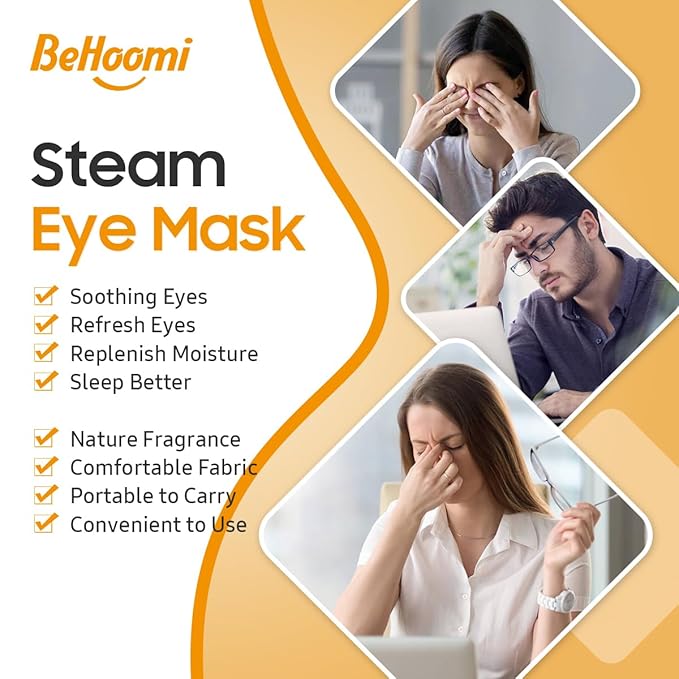 BeHoomi 20Packs Steam Eye Mask, Heated Eye Mask Warm Compress for Eyes, Disposable Self Heating Steam Mask for Sleep, Spa, Travel Essentials, Relaxation Gifts for Women, Mothers Day Gifts (Orange)