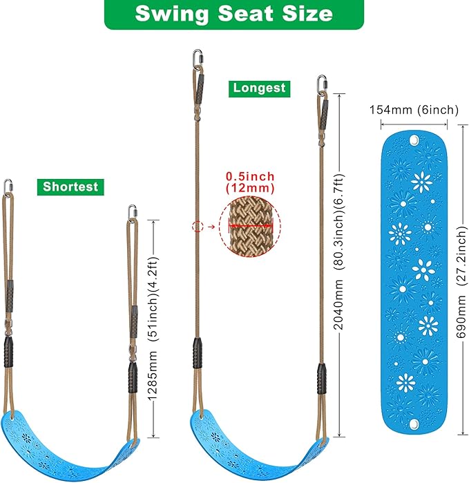 SELEWARE Swing Set Accessories Kids Swing Seat with Adjustable Rope Backyard Swingset Replacement for Both Indoor and Outdoor use Stylish Design Support 500 lbs, Blue
