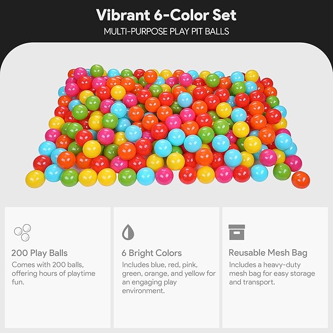 BalanceFrom Play Pit Balls Toy Set for Kids with Mesh Bag, Rainbow or Pastel Colors – Crush-Proof Plastic for Ball Pits, Playhouses, Bounce Houses, Pools, Tents, and Birthday Parties