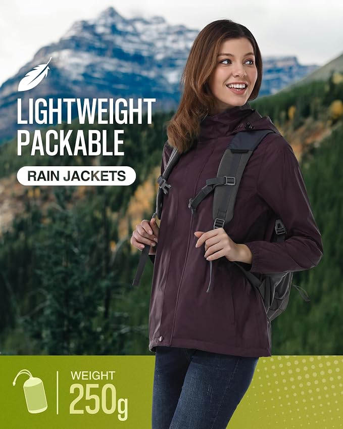 33,000ft Women's Rain Jacket Waterproof Lightweight Packable Raincoat with Hood for Golf Hiking Travel Windbreaker