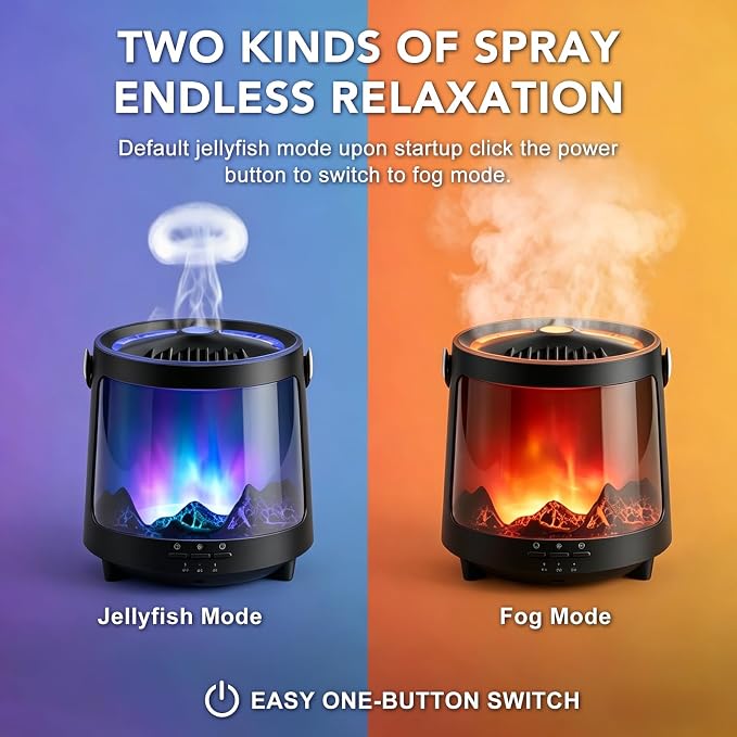 Essential Oil Diffuser, Jellyfish Aroma Diffuser Portable Aurora Flame Diffuser, 300ml Ultrasonic Cold Mist Humidifier, wimer and Auto-Off Function, Suitable for Home and Room (Black)