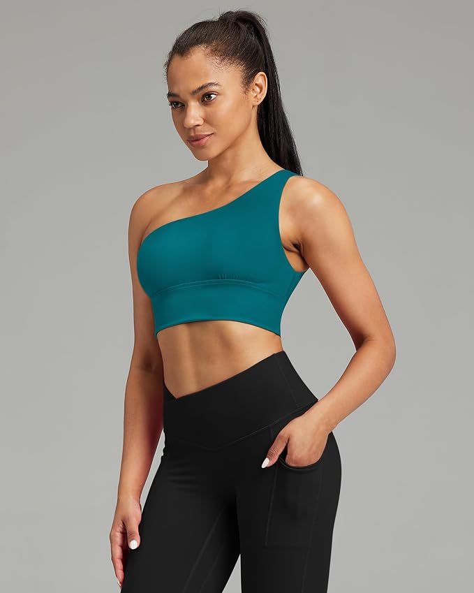 Queenie Ke Womens One Shoulder Sports Bra Left Side Strap Yoga Bras Gym Training Workout Crop Tops