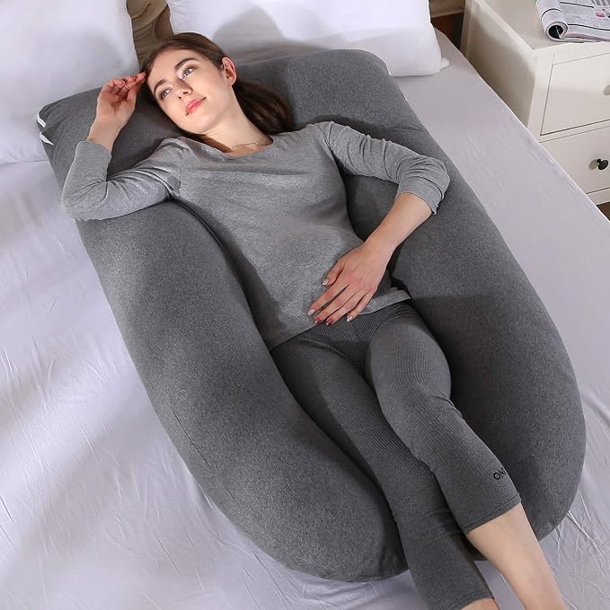 Amagoing 55 inches Pregnancy Pillows for Sleeping, U Shaped Maternity Full Body Pillow for Pregnant Women with Hip, Leg, Back, Belly Support, Washable Jersey Cover Included (Dark Grey)