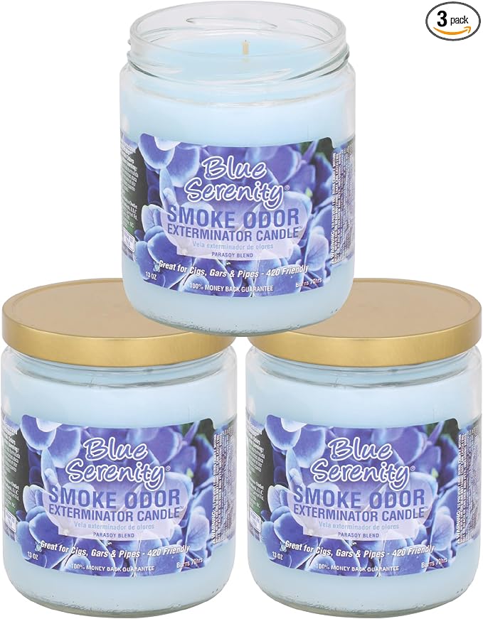 Smoke Odor Exterminator 13oz Jar Candles (Blue Serenity, 3)