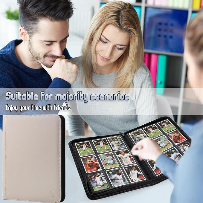 Arkeiliy Card Binder 9 Pocket, Double Sided Pockets Trading Card Binder with 30 Sleeves, Premium Zip Trading Card Holder Collector Album Holds 540 MTG (white)
