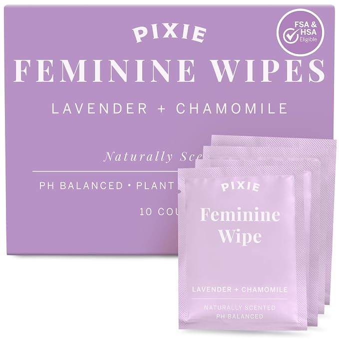 Pixie Menstrual Cup Wipes - Lavender Scented, Flushable, Biodegradable & pH Balanced - Individually Wrapped Wipes for Menstrual Cups & Discs, On-The-Go (10 Count)