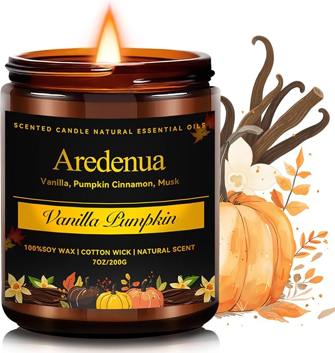 Vanilla Pumpkin Candle – Fall Holiday & Seasonal Pumpkin Aroma, Autumn Soy Candle for Christmas Home Décor & Cozy Seasonal Gifting