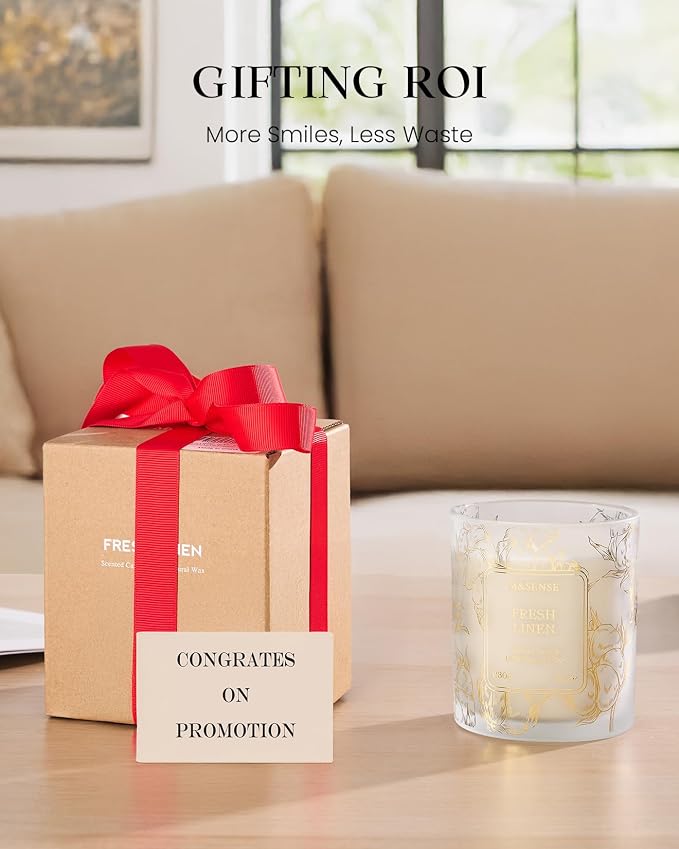 M&SENSE Jasmine Soy Candle, 8.1oz Gilded Glass Floral Gift | 42H Long Burn, Non-Toxic Soy, Gilded Glass, Romantic Floral Scent, Warmer Compatible, Reusable Vase