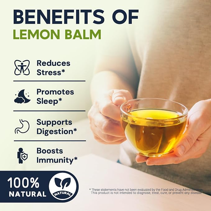 Lemon Balm Tea Bags, Pure & Natural Melissa Officinalis Herbal Tea, Premium Dried Lemon Balm Leaf with Naturally Lemony & Citrusy Flavor, Caffeine-Free, Non-GMO, 20 Count