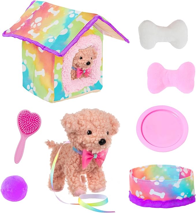 American 18 Inch Doll's Clothes and Accessories Pets Dog Play Sets for 18" Doll Included Dress,Pets Dog,pet Nest, Toy Ball, Hair Comb