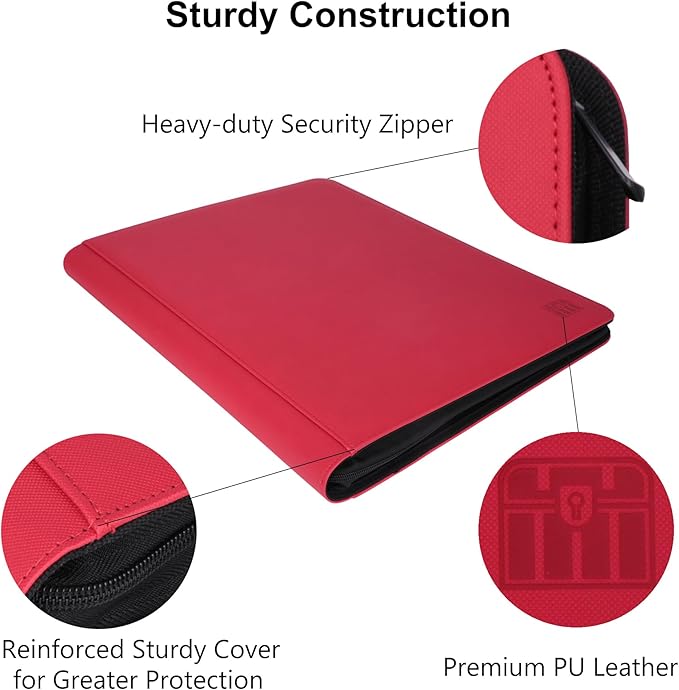 16 Pocket Top loader Binder, Holds 640 Top Loaders, Top loader Binder with Sleeves for 3'' x 4'' Top loaders - Red