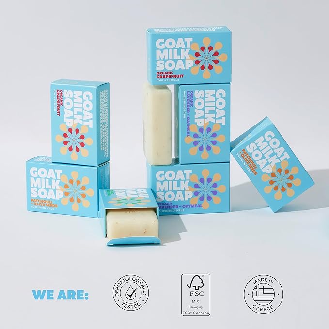 Skin Said Yes Goat Milk Soap Bar - 8 Bars 4 Unique Scents | Crafted in Greece | All Natural, Organic, Goats Milk Soap - Nourishing, Ideal for Sensitive Skin - Perfect for Kids, Men, and Women