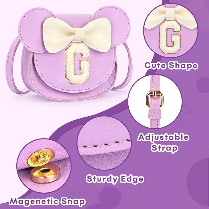 mibasies Toddler Purse Girl Gifts: Girls Birthday Gifts for 3-8 - Toys for Ages 2-4 Girls Mouse Ears Purse, Purple, Letter G