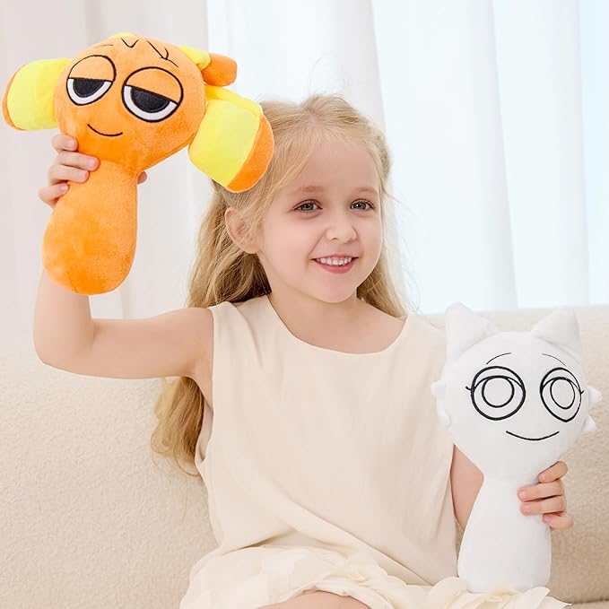 XYG® Sprunky Game Plush, Sprunky Toys Plush, 2PCS Sprunky Soft Stuffed Animal Pillow Doll Horror Figure Plushies Game Birthday for Fans Kids Adult (11" White & Orange)