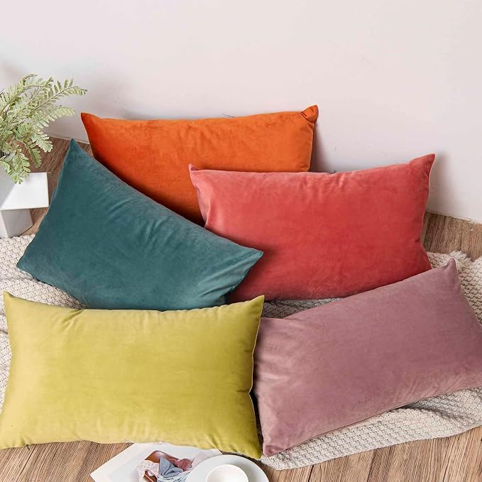 12x20 Throw Lumbar Pillow Covers Decorative Cushion Covers Set of 2,Emerald | Soft Velvet Pillow Cases with Invisible Zipper for Modern Couch Sofa Bed Living Room Bedroom Home Decor