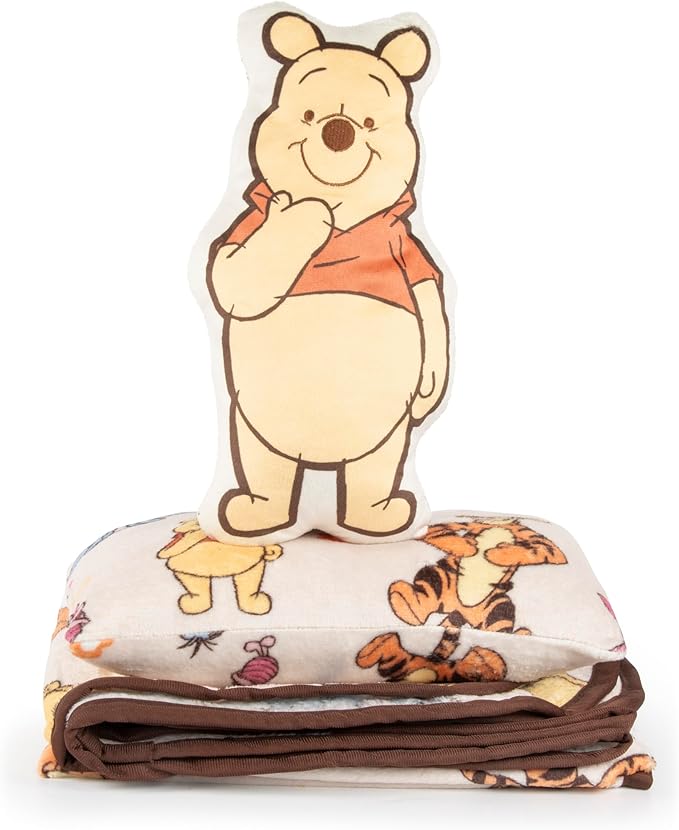 Jay Franco Kids 3 Piece Gift Set – 12" Shaped Character Pillow, 12" Decorative Pillow & 40" x 50" Throw Blanket, Ultra-Soft Plush Bedding, Couch Décor & Holiday Travel Set, Blue - Winnie The Pooh