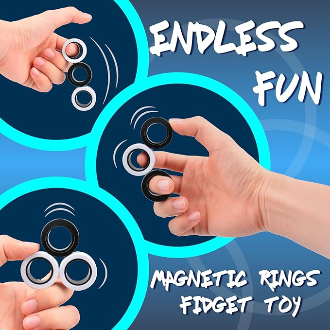 Cevioce 6 PCS Magnetic Ring Fidget Toys Set,ADHD Anxiety Magnetic Finger Spinner Pack for Teens Adults and Kids,Coolest Magnet Stress Relief Toy Birthdays Gifts for 8+ Year Old Boys Girls Present