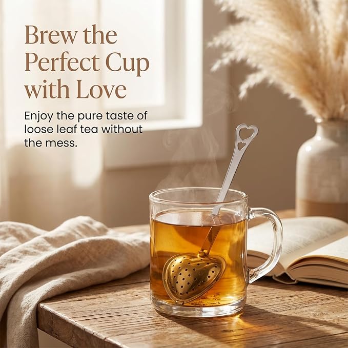 2 Pcs Tea Infuser Spoon Tea Spoon for Loose Teas Heart Shaped Teas Steeper Stainless Steel Fine Mesh Strainer