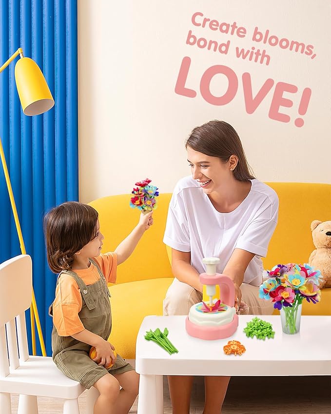 Givzan Fabric Flower Crafts Toy – DIY Art Kit for Kids, Build Your Own Bouquet with Colorful Flowers, Creative Arts & Crafts for 4 5 6 7 8 Year Old Girl, Educational Birthday Gift