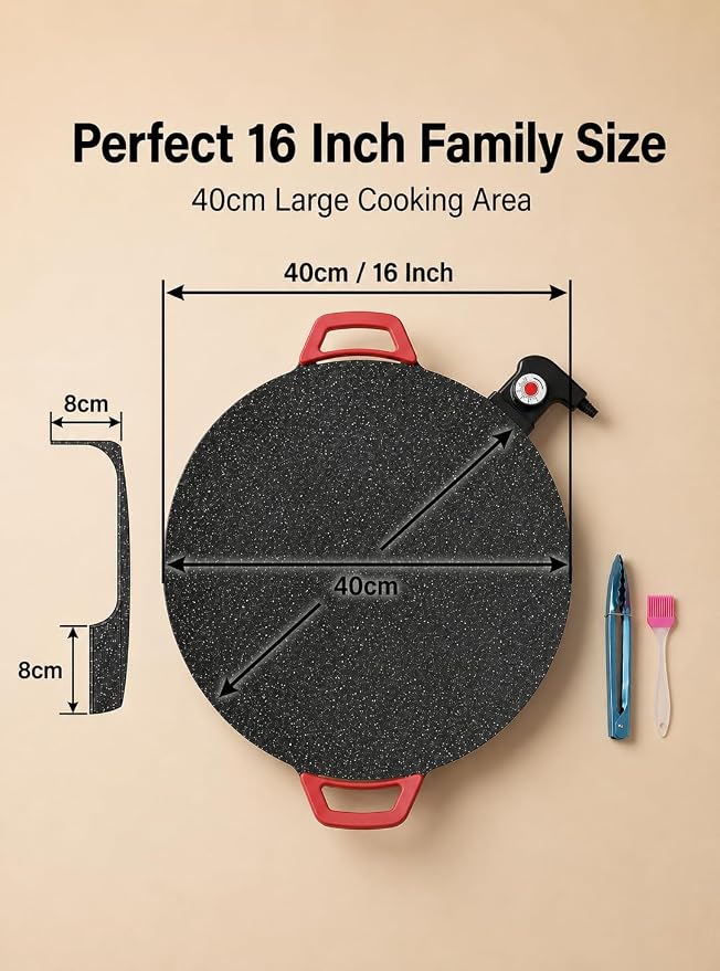 Round Electric Griddle, 1500W Smokeless Nonstick Indoor BBQ,The 16-inch round flat electric griddle easily cooks morning tortillas or Korean BBQ for the whole family.(16 inches)