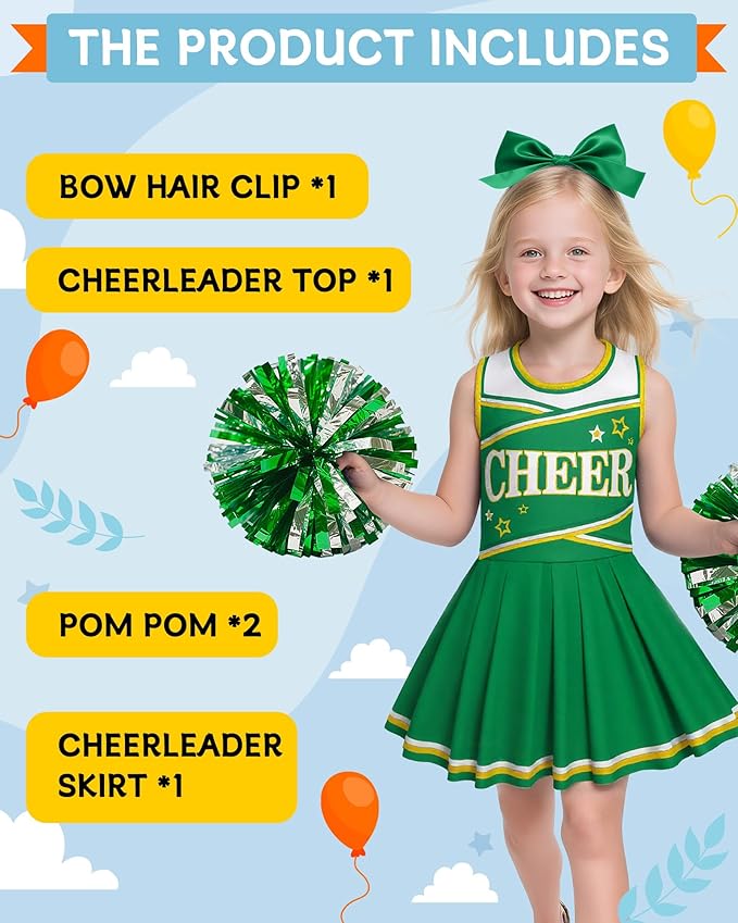 JenPen Cheerleader Costume Set Cheerleading Outfit Cheer Uniform Dress Cosplay for Halloween Party Gifts 3-9 Years