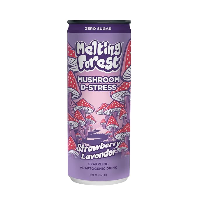 Melting Forest Functional Mushroom D-Stress - Adaptogen Drink w/L-Theanine, Reishi, Lion's Mane & Magnesium - Relaxation Drinks for Stress Relief - 0 Sugar, 5 Calories - Strawberry Lavender (12-Pack)