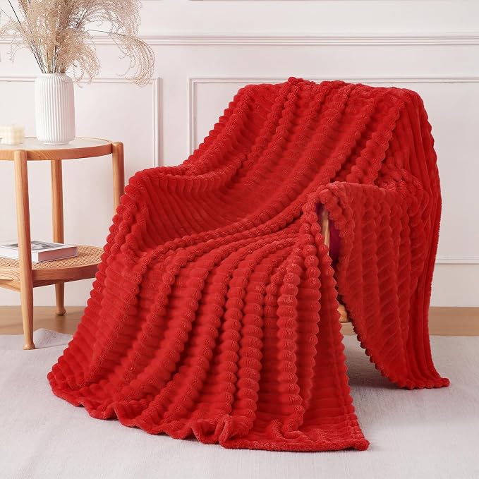 Christmas Red Throw Blanket for Couch Sofa 60"x80" Striped Design | Fleece Blankets Room Home Decor Lightweight Plush Soft Cozy Gifts for Women Mom