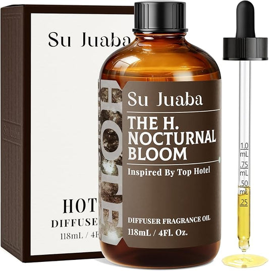 SU JUABA The H. Nocturnal Bloom Scented Oil Inspired by Top Hotel - White Tea, Jasmine & Musk, Essential Oil for Diffusers, Wool Balls and Crafting - 4Fl Oz