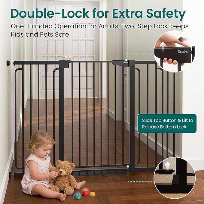 Cumbor 36" Extra Tall Baby Gate for Stairs, 30.4-56.8" Extra Wide Dog Gate Indoor, Dual Lock & Self-Closing Child Gate for Doorways, Hallways & Large Opening, Safety Baby Proofing for the House, Black