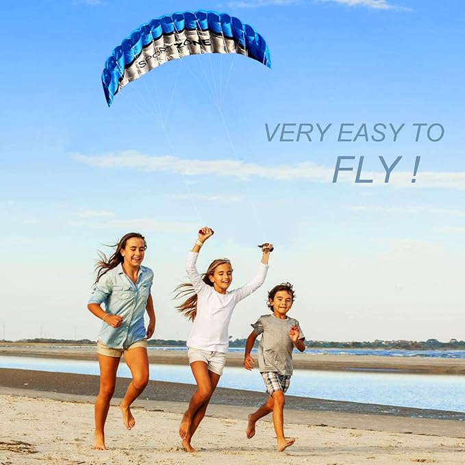 HENGDA KITE 2.5m Dual Line Stunt Parafoil Kites Soft Stunt Kite for Beach Blue with Flying Tool