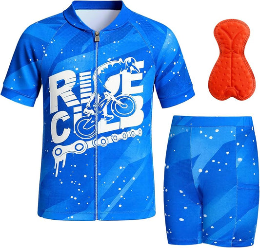 Gogokids Boys Cycling Jersey Set 3D Padded Bike Suit Kids Road Mountain Riding Shorts Bicycle Sportswear for 7-14Y