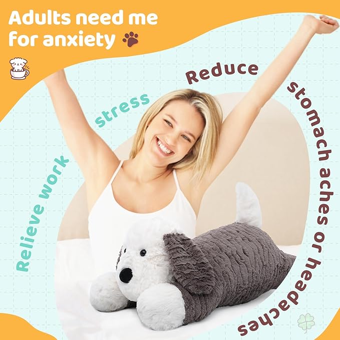 MorisMos 24inch 4Lbs Weighted Microwavable Stuffed Animal, Large Weighted Stuffed Dog Plush, Heatable Unscented Dog Throw Pillow