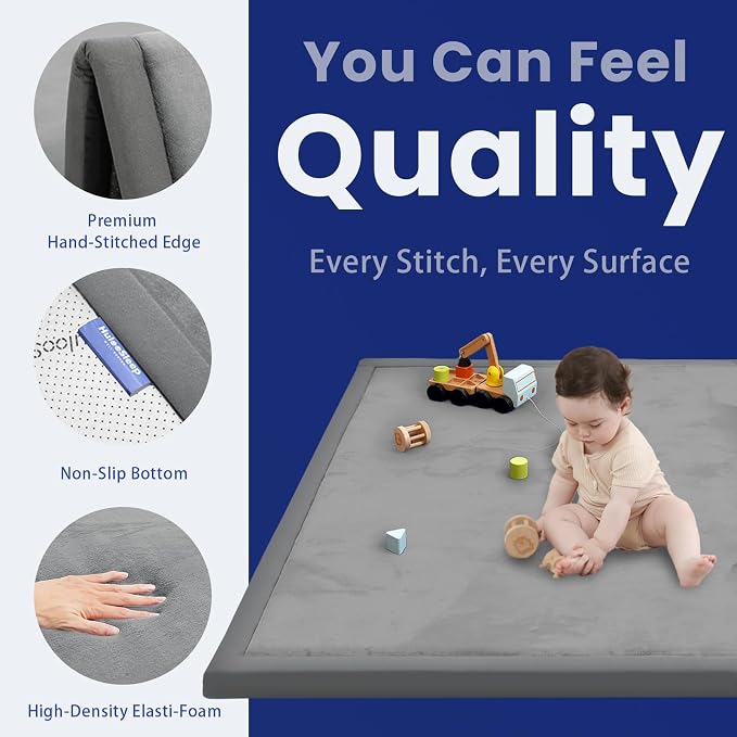 Large 79"x118" Baby Activity Play Mat for Floor,2" Extra Thick Elasti Foam Mat for Tummy Time &Crawling,Non-Slip Nursery Rug for Infants,Toddlers & Kids,Tatami Style for Classroom&Playroom (Dark Grey)