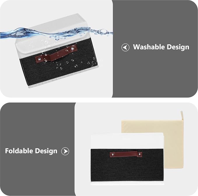ANMINY Fabric Storage Box Bins with Lids, Black White, 10"x8"x7", 2 Pack | Keepsake Memory Storage, Cotton Linen, PP Board Reinforced, Washable, PU Handles, Foldable & Stackable, Decorative, Small