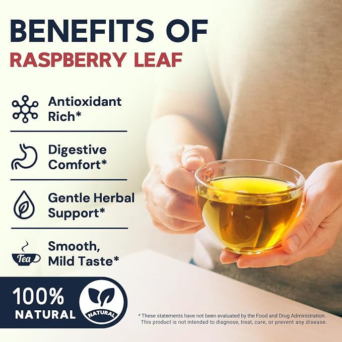 Raspberry Leaf Tea - 100 Teabags, Naturally Caffeine-Free, Mild & Herbal Taste