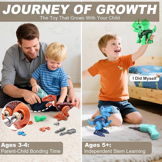 Laradola Dinosaur Toys for 3 4 5 6 7 8 Year Old Boys, Take Apart Dinosaur Toys for Kids 3-5 5-7 STEM Construction Building Kids Toy with Electric Drill, Party Christmas Birthday Gifts Boys Girls