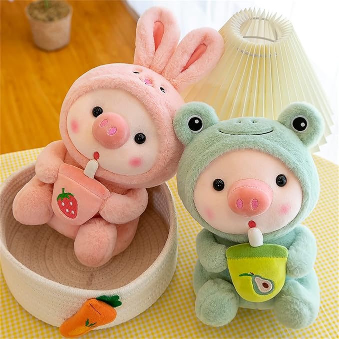 Pig Plush Pillow Piglets Dressed Up As Frogs Tigers Rabbits Cute Plush Toy Gifts for Boy Girl (Pink, 16.5 in)