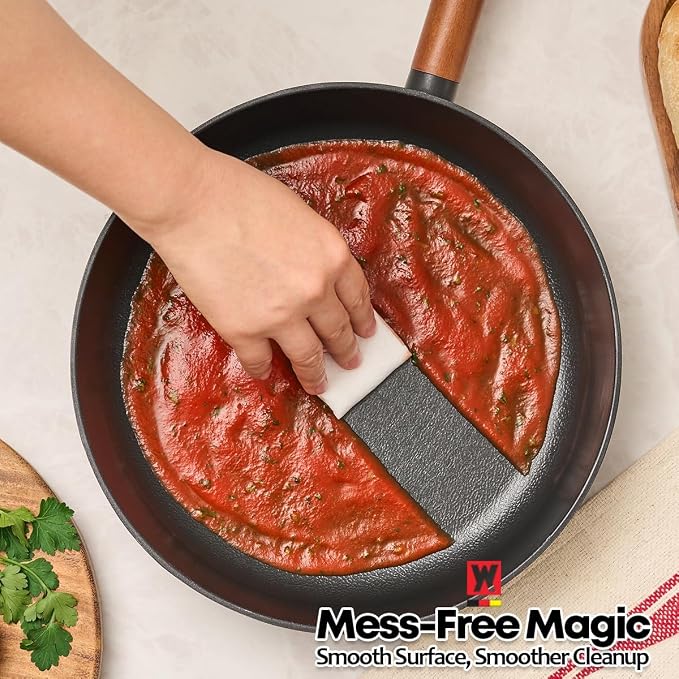 WAGENSTEIGER Aluminum Frying Pan with Titanium Coated Non-Stick Surface, 7-Layer Coating With Zelkova Wooden Handle, Restaurant & Business Grade, Made in Korea (17.91" L x 11.22" W x 2.17" H)