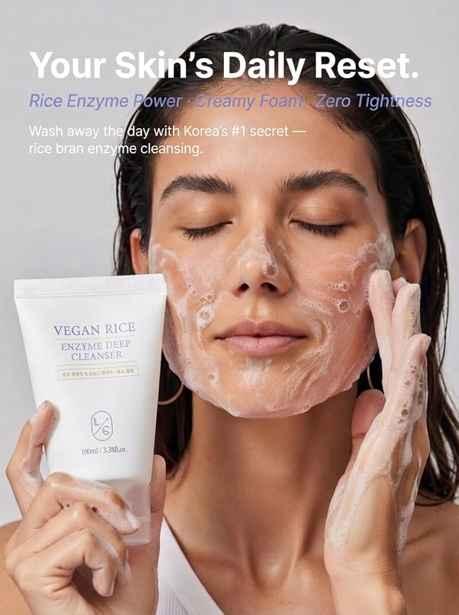 LICORNE Vegan Rice Enzyme Deep Cleanser – Enzyme Foaming Cleanser, Korean Face Wash, Gentle Facial Cleanser with Rice Bran Extract, Hydrating Daily Face Wash for Smooth Skin