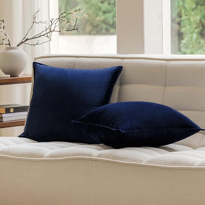 Velvet Navy Blue Throw Pillow Covers 24”x24”Pack of 2 Soft Decorative | Square Cushion Covers for Couch Sofa Bed Livingroom Car Home Decor,60x60Cm