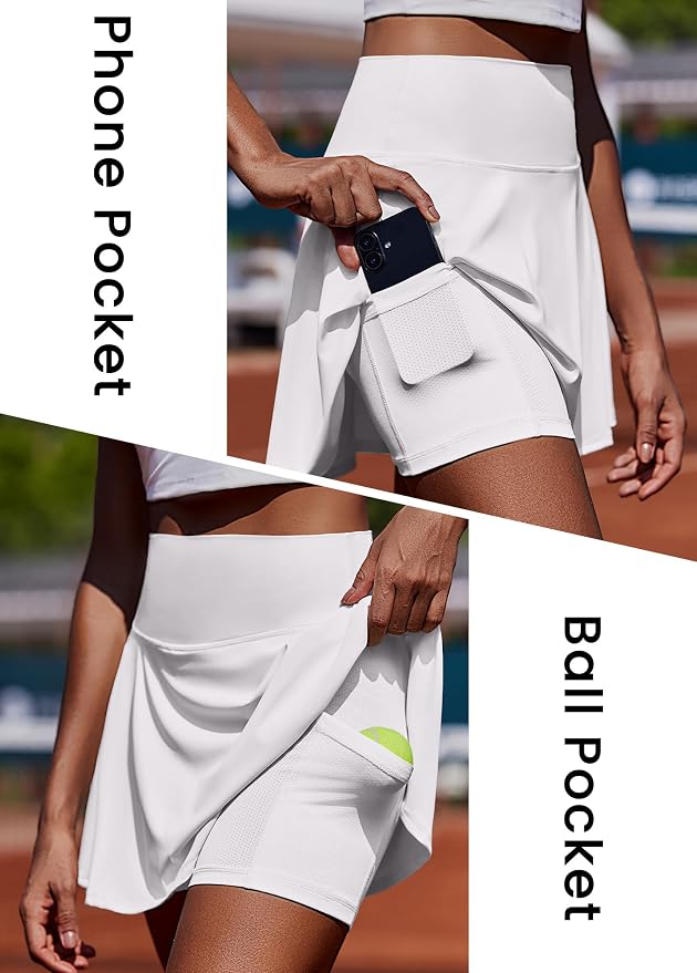 PINSPARK Womens Tennis Skirt Pleated Athletic Golf Skorts with Pockets | 3.5" High Waisted, Mesh Built-in Shorts, Mini Skirt, Buttery-Soft, Quick-dry, for Tennis, Golf, Pickleball, Casual