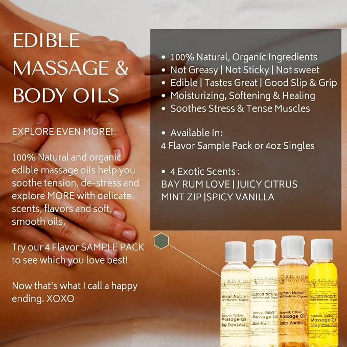 RD Alchemy - 100% Natural & Organic Edible Massage Oil - Fresh & Bright Flavor: Juicy Citrus - Lightweight, Silky Smooth Massage Oil with Natural Oils for a Soft, Sensual Glide and Mild Taste!