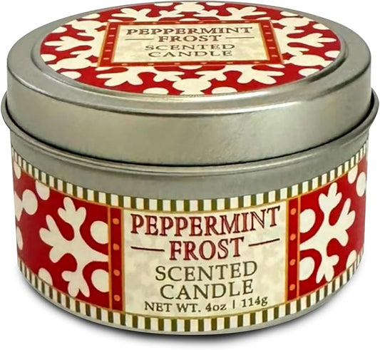 Greenwich Bay Hand-Poured Scented Candle in Decorative Tin – 4 oz/114 g Travel Candle with Lead-Free Wick, Vegetable Wax, Long-Burning Aromatherapy Gift, Single Wick – Made in USA (Peppermint Frost)